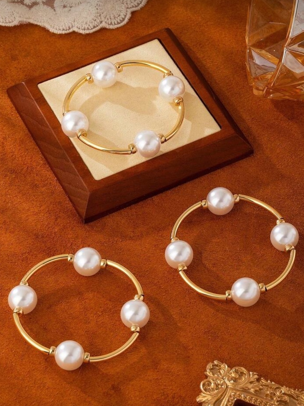 Golden Pearl Cluster Bracelet Set - Picture 3 of 4